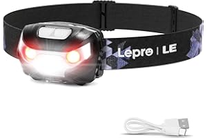 Lepro Rechargeable LED Headlamp, Dimmable Flashlight Headlamp with 5 Light Modes and Adjustable Headband, USB Cable Included,