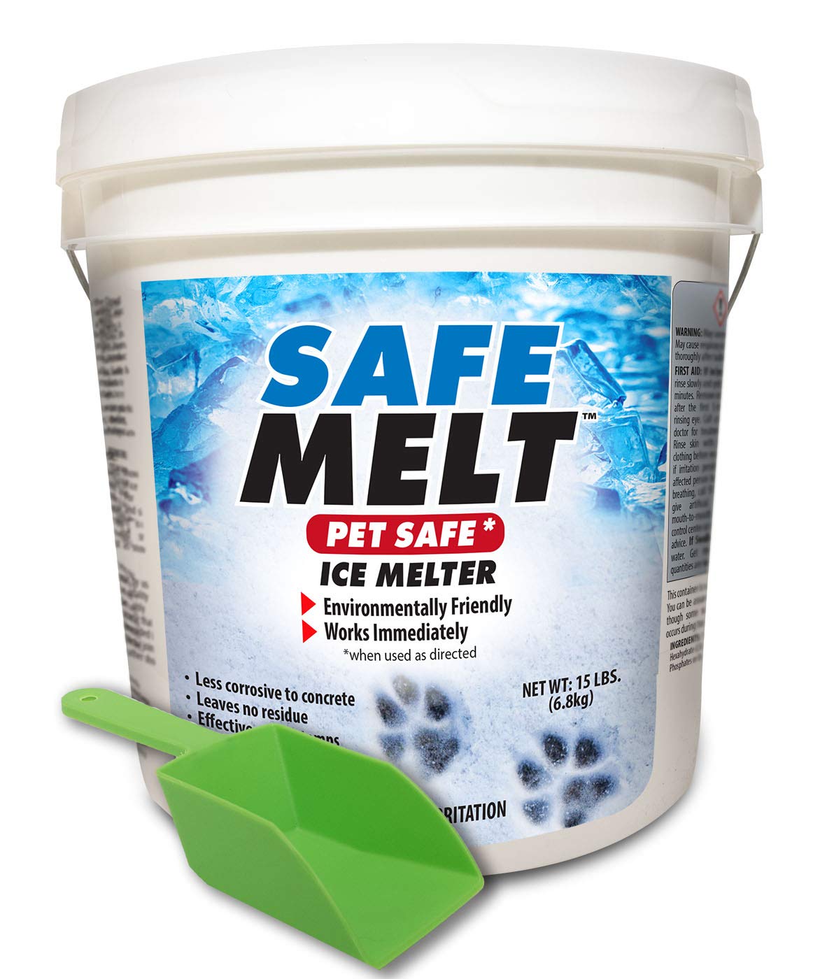 HARRIS Safe Melt Pet Friendly Ice and Snow Melter, Fast Acting 100% Pure Magnesium Chloride Formula, 15lb with Scoop Included Inside Bucket