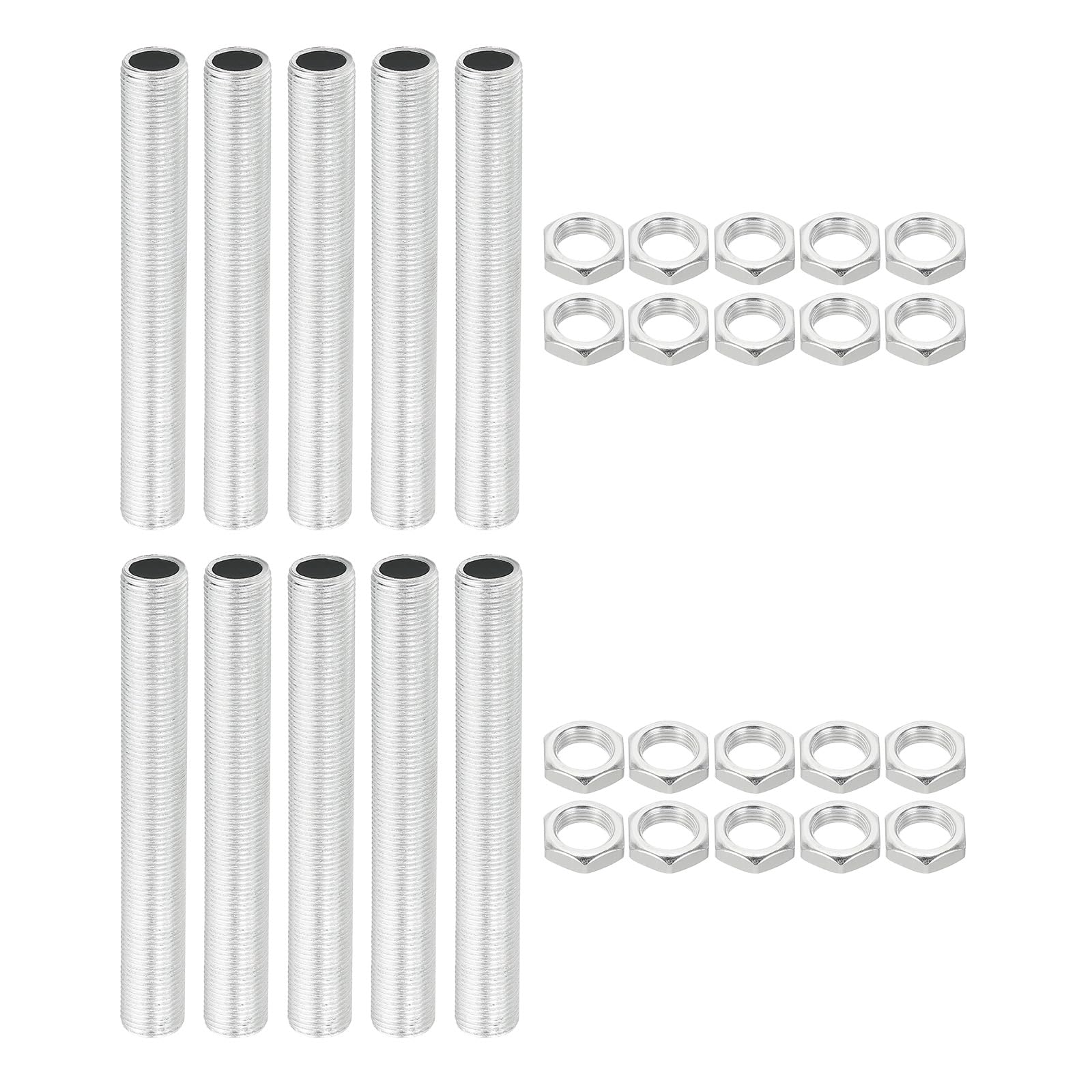 PATIKIL M12 Thread 90mm/3.5" Lamp Pipe Kit with Lock Nuts, 10 Set All Thread Rods Fasteners Hardware for Chandelier Ceiling Light DIY, Zinc Plating