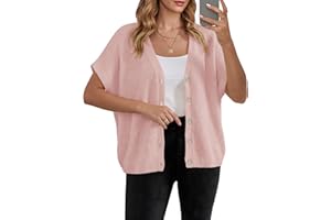 BETTE BOUTIK Womens Spring Summer Oversized Cardigans Batwing Short Sleeve Lightweight Button V Neck Casual Knit Sweater Tops