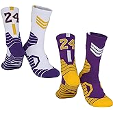 HMWIWAR 2-Pairs Basketball-Socks-for-Men & Boys, Basketball Team Lucky Number Sports-Star-Socks for Child & Adult