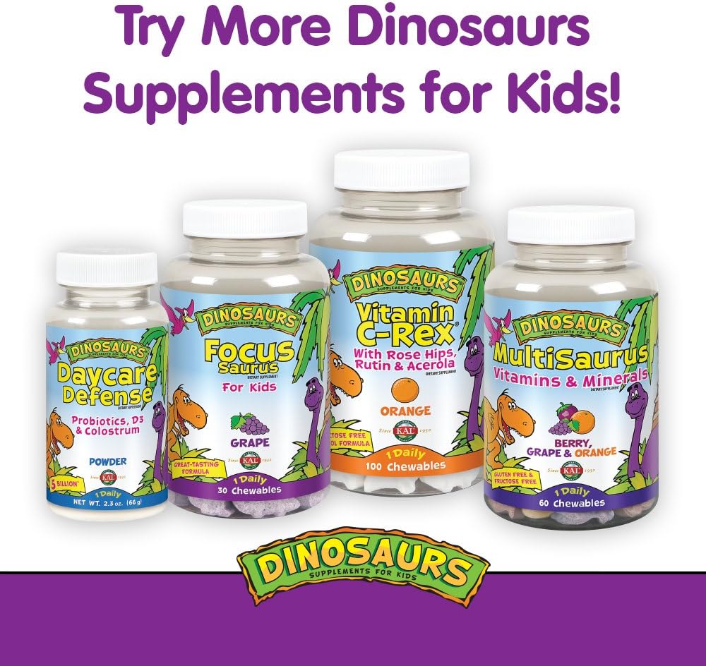 KAL® Relax-a-Saurus | Stress Support for Kids | L-Theanine Relaxation Blend for Children | Grape Flavor Chewables | 30 Servings: Health & Personal Care