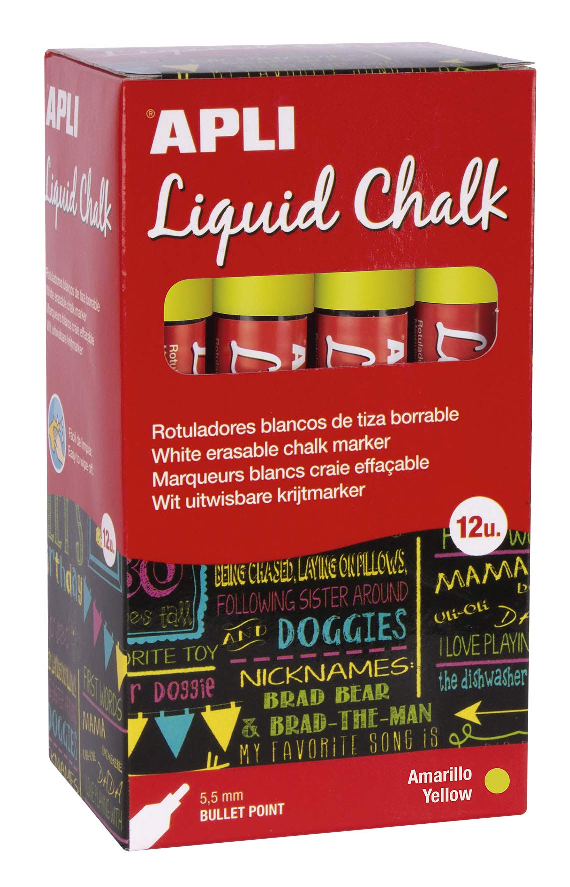 Liquid Chalk Marker Bullet Tip 5.5 mm Yellow 12 Units