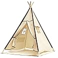 Lavievert Natural Canvas Teepee Tent for Kids, Foldable Teepee Play Tent with A Water Resistant Bottom Mat, Presents Playhouse for Girls or Boys Indoor & Outdoor Play