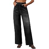 AVAMO Stretchy Wide Leg Jeans for Women Pull On Baggy Jeans High Elastic Waist Straight Trendy Casual Denim Pants