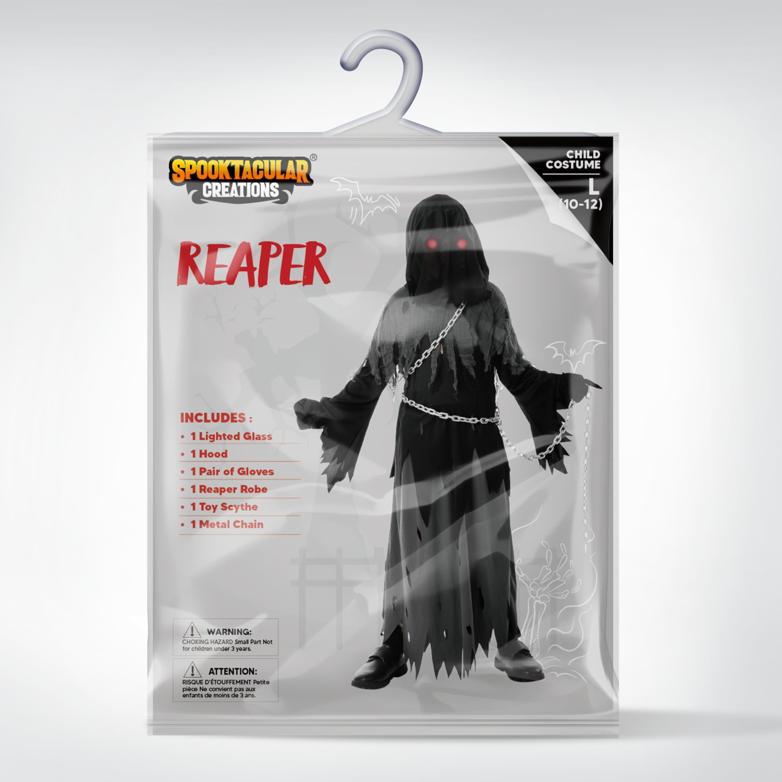 Spooktacular Creations Glowing Eyes Grim Reaper Costume for Kids, Halloween Costume for Boys, Halloween, Dress-up Party