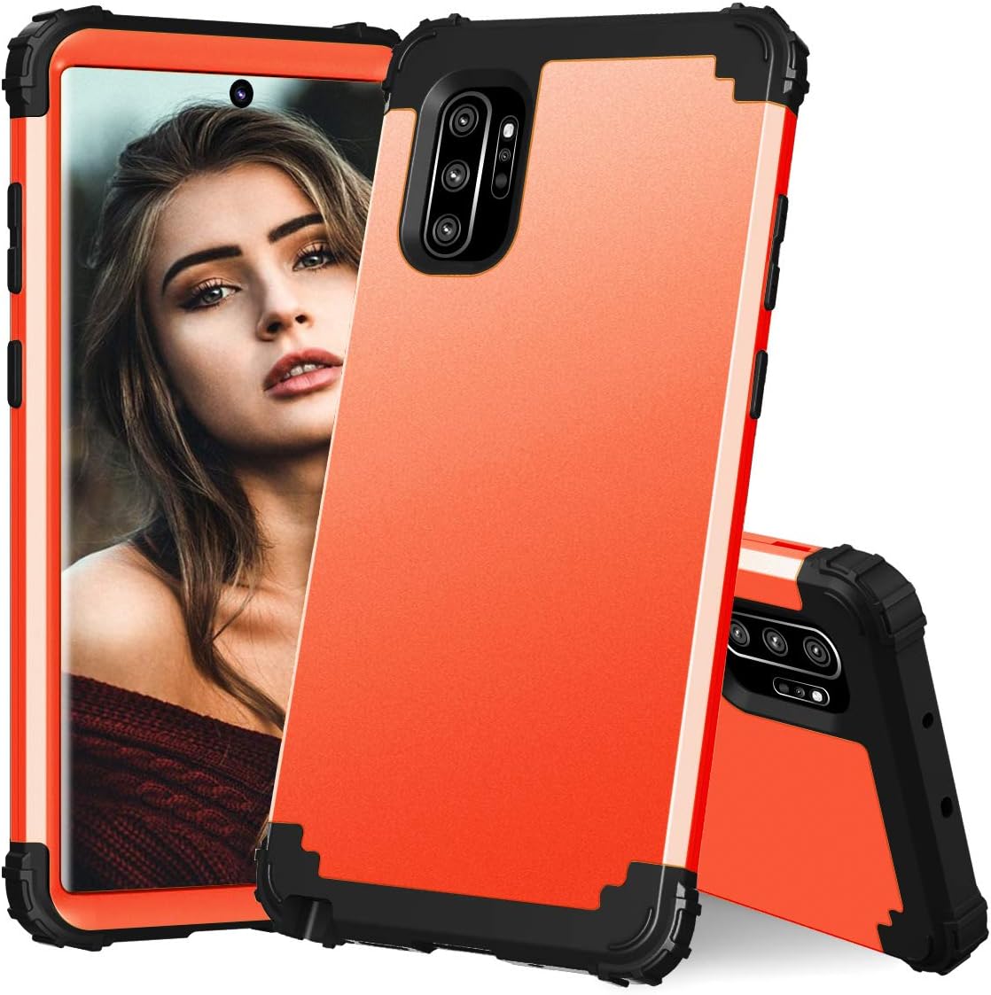 ZHOGTNEG Galaxy Note 10 Plus/Pro Case,3-in-1 Hard PC & Soft Silicone Hybrid Design Heavy Duty Case with Anti-Scratch Shockproof Bumper Cover for Samsung Galaxy Note 10 Plus/Pro (Coral Red/Black)