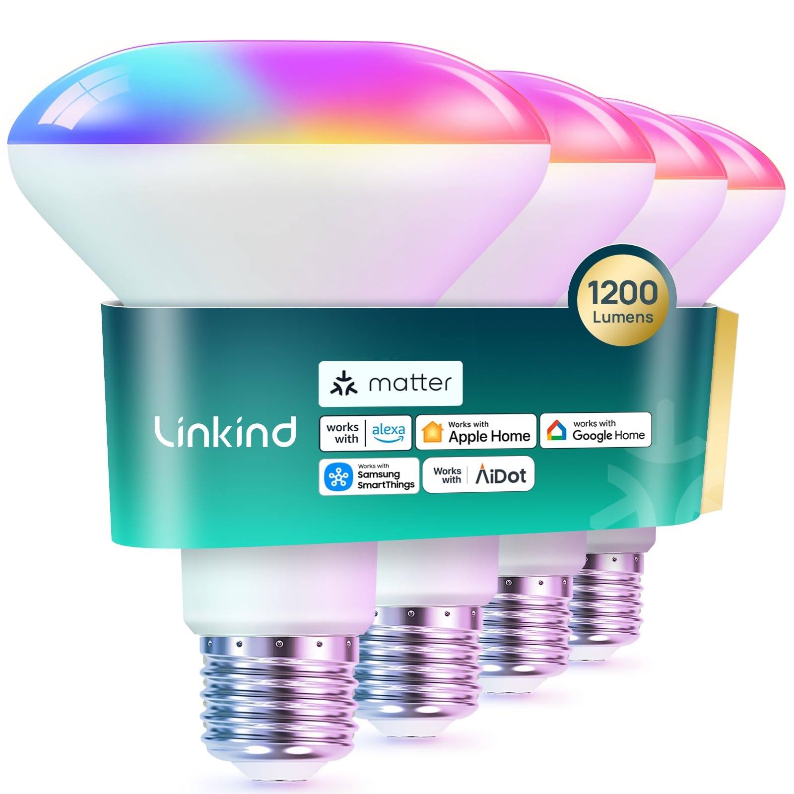 Photo 1 of ****missing parts*** Linkind Matter Smart Light Bulb,1200LM 85W BR30 Smart Flood Light Bulbs Work with Alexa, Apple Home, Google Home, RGBTW Recessed Color Changing Bulbs E26, 2.4GHz Only WiFi Light Bulbs LED, 2 Pack