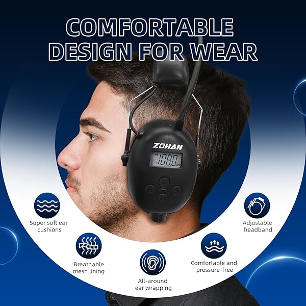 ZOHAN AM/FM RADIO HEADPHONE WITH DIGITAL DISPLAY,EAR PROTECTION NOISE REDUCTION EARMUFFS,COMFORTABLE HEARING PROTECTOR(BLACK, BLUETOOTH, TYPE-C)