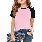 Imily Bela Kids Girls T Shirts Casual Raglan Short Sleeve Crewneck Color Block Summer Tees 5-14 Years