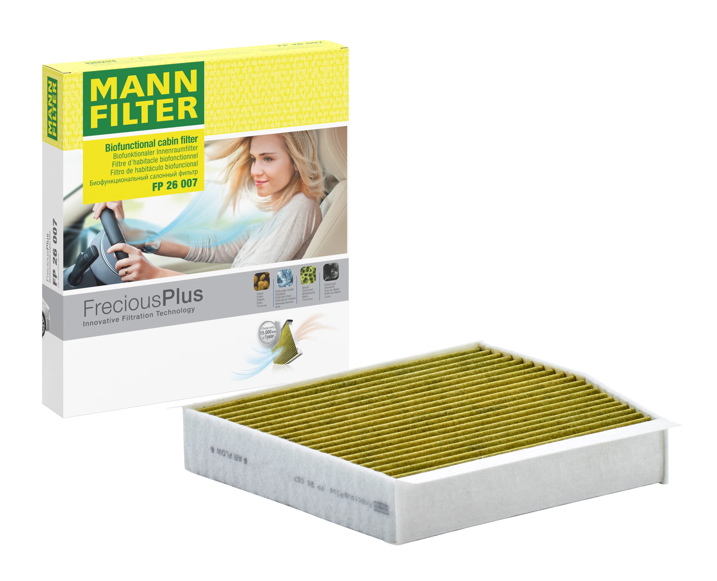 MANN-FILTER FP 26 007/1 Cabin Air Filter - FreciousPlus Biofunctional Pollen Filter - For right-hand drive vehicles for Cars + Transporters
