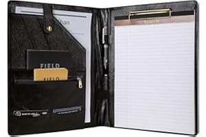 DUKE&COW Leather Portfolio for Men, Leather Clipboard Engraved Padfolio, Personalized Leather Binder Leather Legal Pad Portfolio Christmas Gift for His/Her (Clipboard, Shiny Black-Standard)