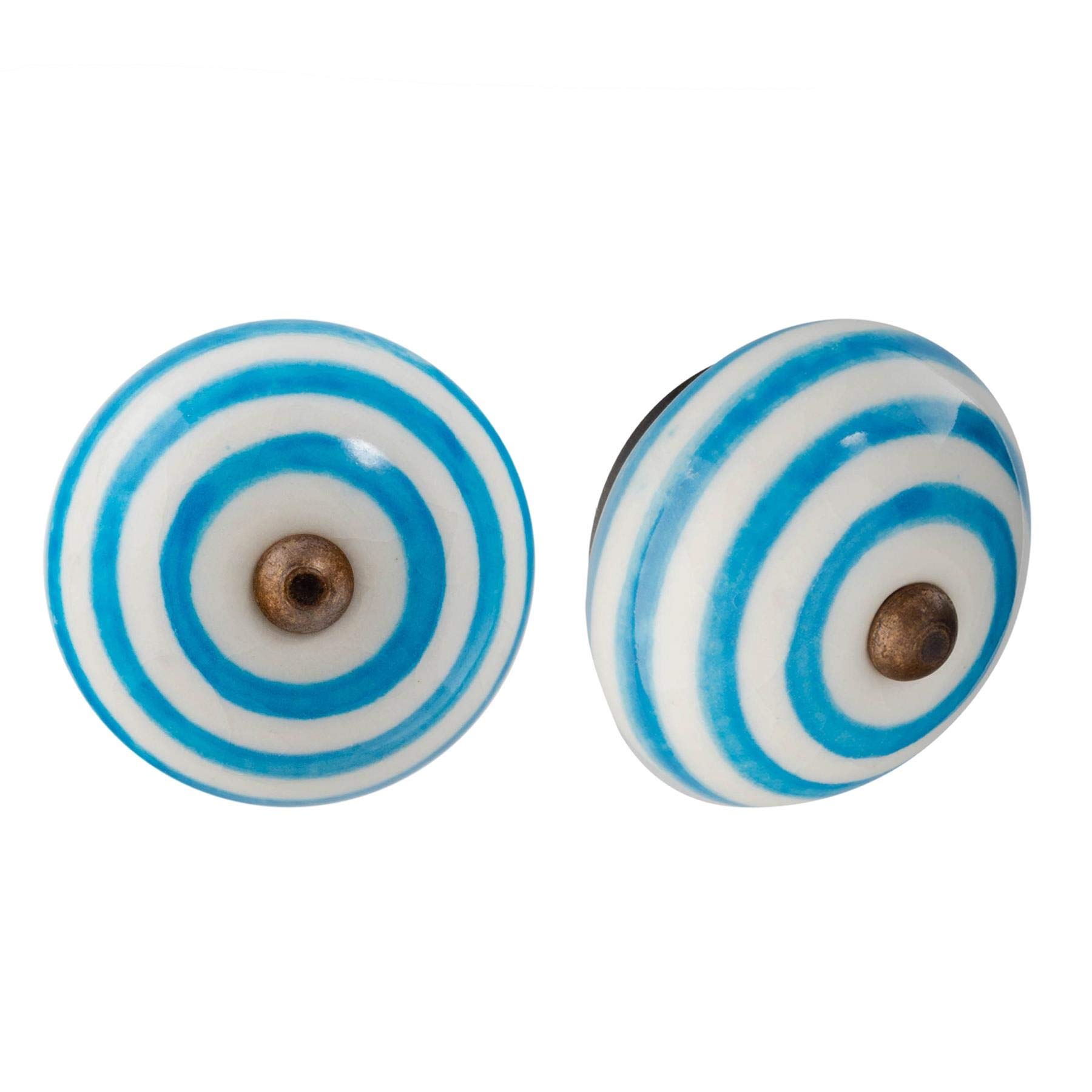 Nicola Spring Ceramic Cupboard Drawer Handle Knobs - Stripe Design - Light Blue - Pack of 6