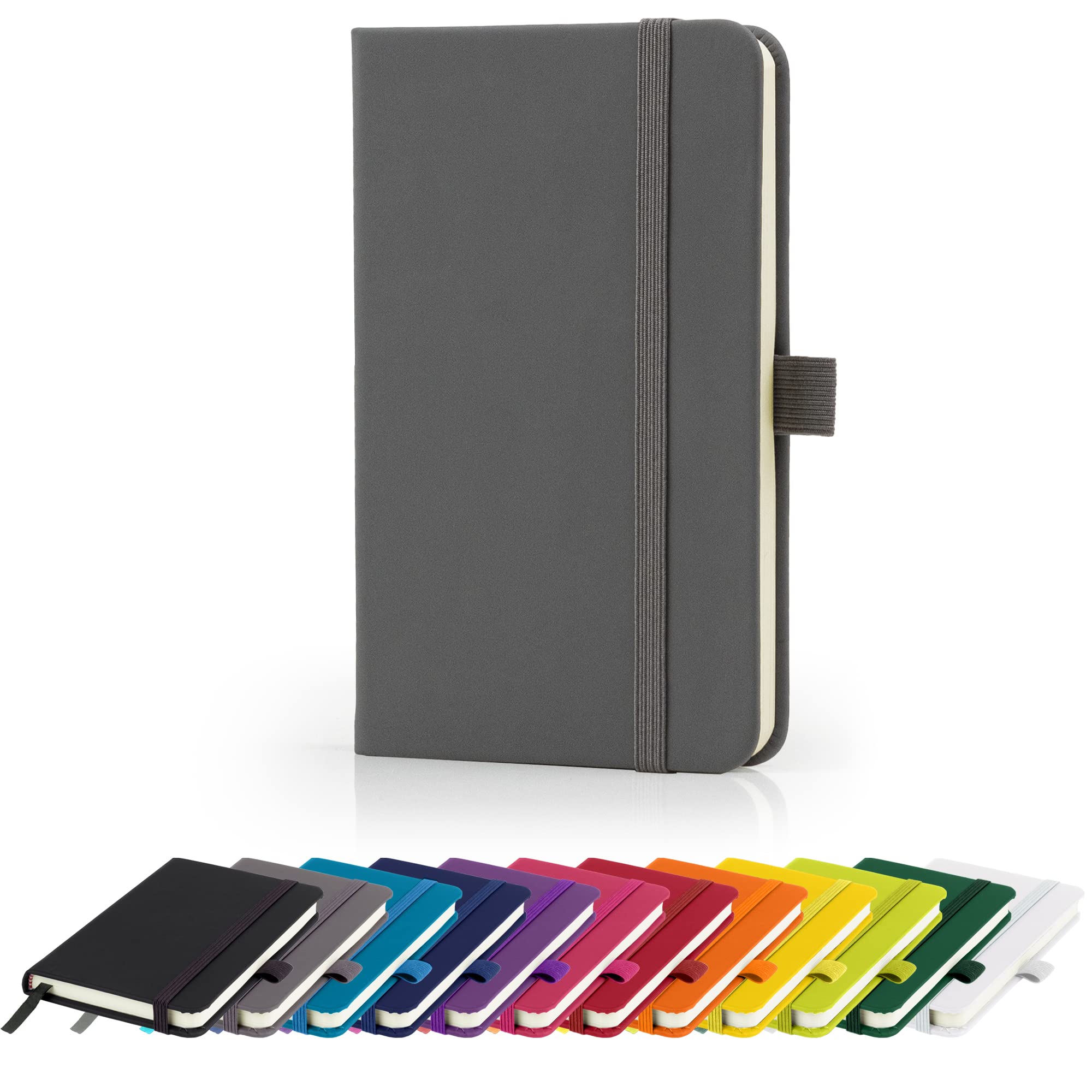 Savvy Bee Premium A6 Notebook New Lined Pocket Hardback Small Journal with pen loop, elastic closure and ribbon marker 196 pages / 98 sheets Notepad Note Book Notes Pad (Grey)