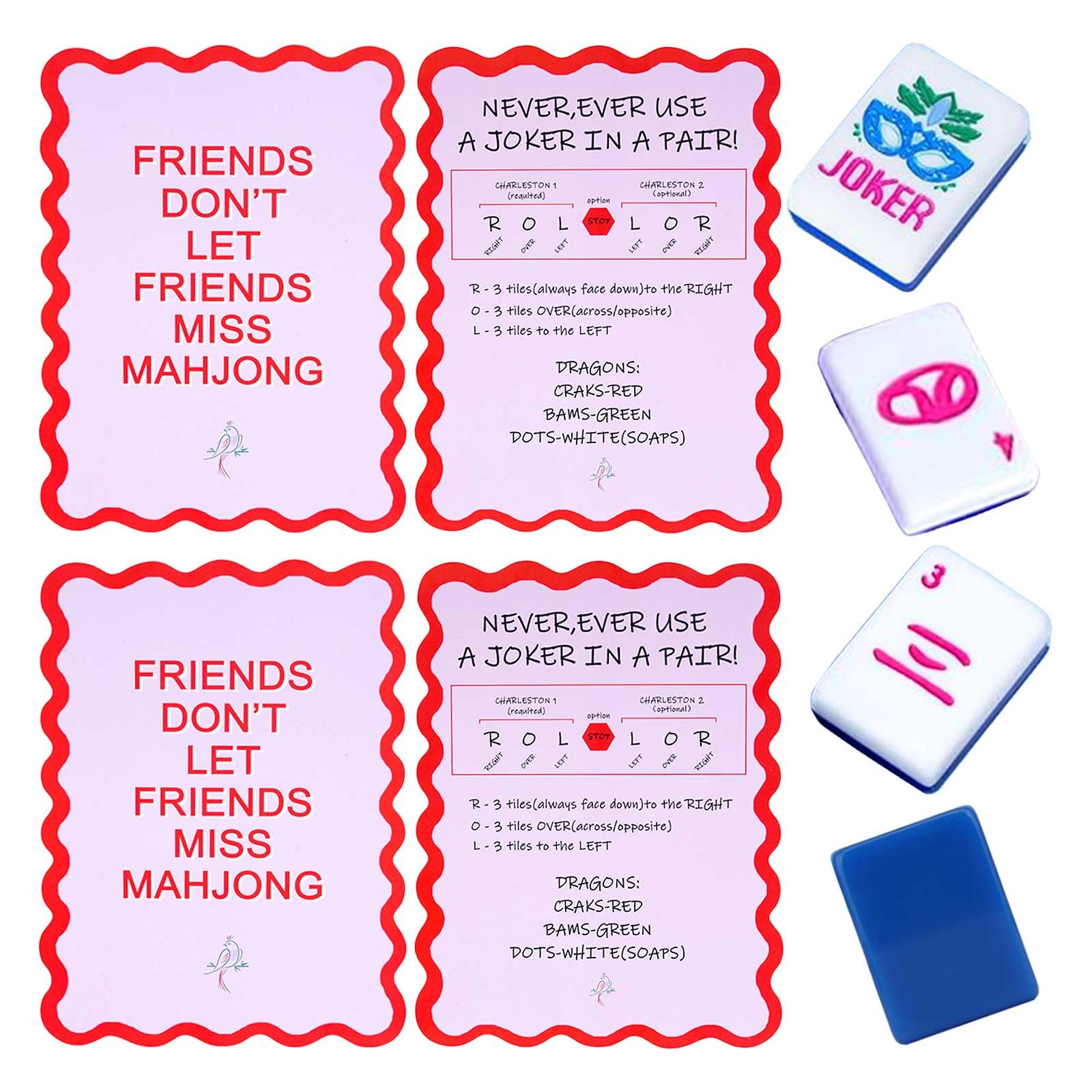 Adkoat® 4PCS Mahjong Tile Shuffler Cards with Rules - Portable & Waterproof Mah Jongg Accessories and Gifts for Women - Mah Jong Lover Party Supplies - Mah-jongg Mixer for Mixing & Shuffling Tiles