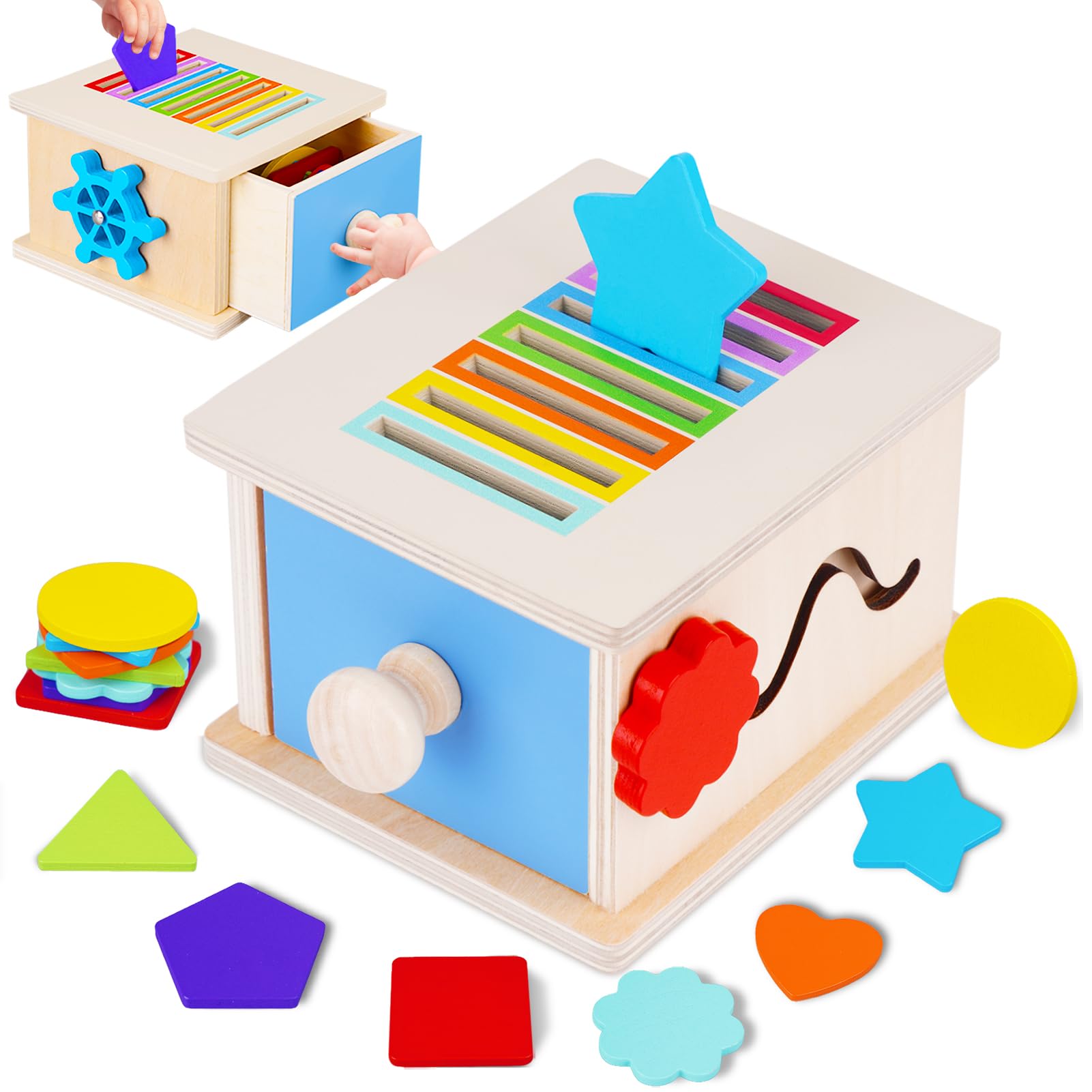 Photo 1 of FCSONU Toddlers Montessori Coin Box Toys for 1 2 3 Year Old Boys Girls, Wooden Baby Toys for Toddlers 1-3, Color Sorting Stacking Sensory Toys for Ages 2-3, Easter Birthday for Kids