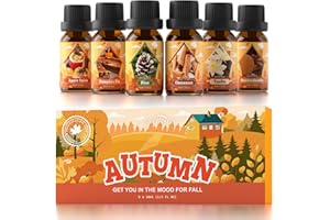 SNOWSEN Autumn Essential Oil Set, Fragrance Oil Set for Diffuser, Soap & Candle Making, Humidifiers - Apple Spice, Pumpkin Pie, Pine, Cinnamon, Vanilla, Snickerdoodle Scents Oils for Home Care 6x10ml