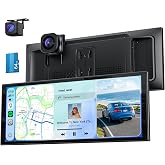 10.26" Wireless 60FPS CarPlay Screen with 4K Dash Cam &amp; HD Backup Camera | 1920*720 Portable Fully Laminated Tablet for Apple Car Play &amp; Android Auto with Mirror Link, Bluetooth 5.0, GPS Navigation