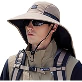 Rosoz Outdoor Sun Hat for Men Women, UPF50+ Protection Safari Cap Wide Brim Mesh Fishing Hat with Neck Flap Beach Garden