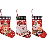CHEYBOMUN Christmas Stockings 3 Pack - 15 Inch Flannel Stockings for Fireplace Mantle, Xmas Decorations for Stairs, Holiday Home Decor (Santa, Reindeer, Christmas Elf)