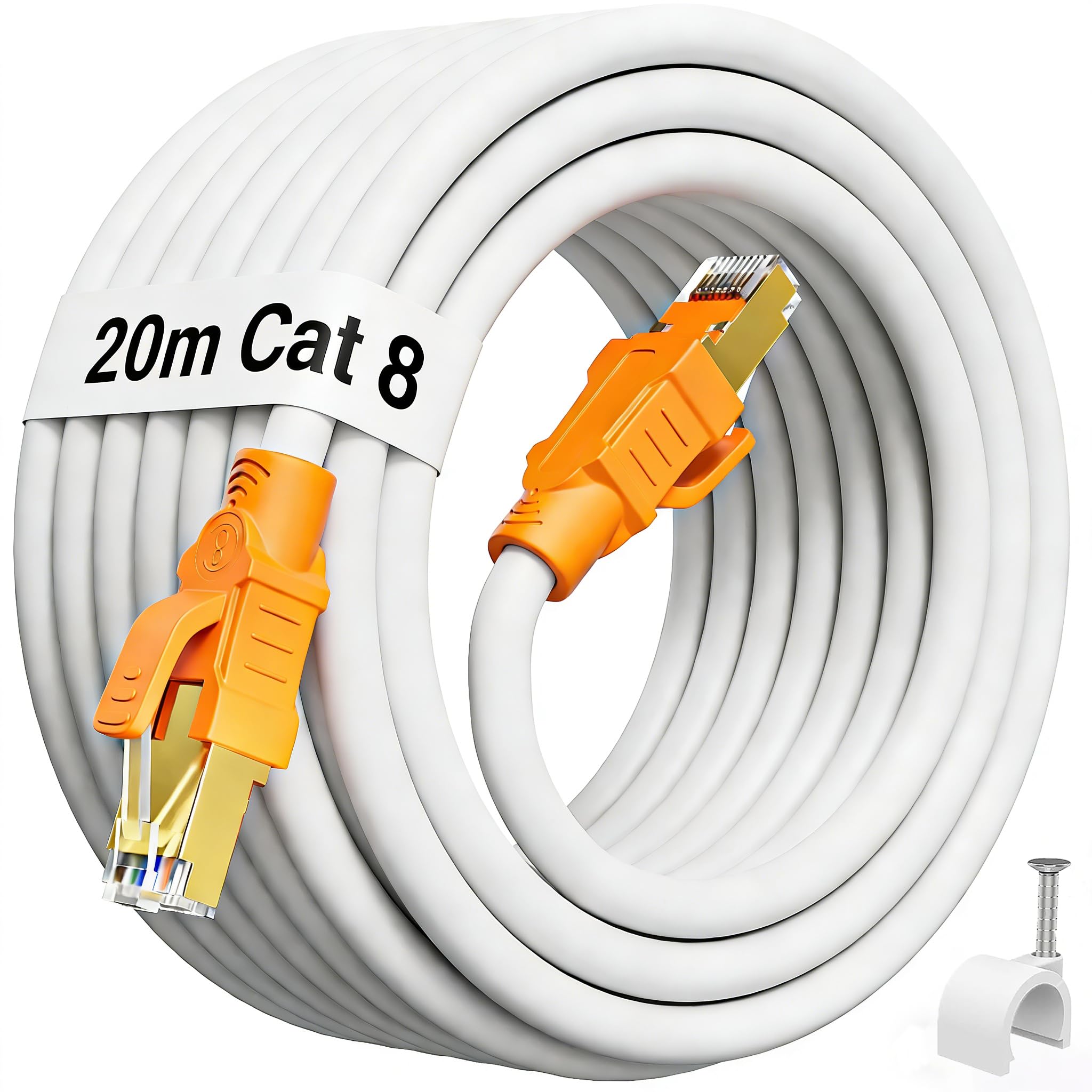 MEIPEK Cat8 Ethernet Cable 20m Shielded S/FTP - 40Gbps 2000MHz High-Speed LAN, 26AWG Waterproof POE++ Network Cord 20 Meter for Gaming/Data Center/Router