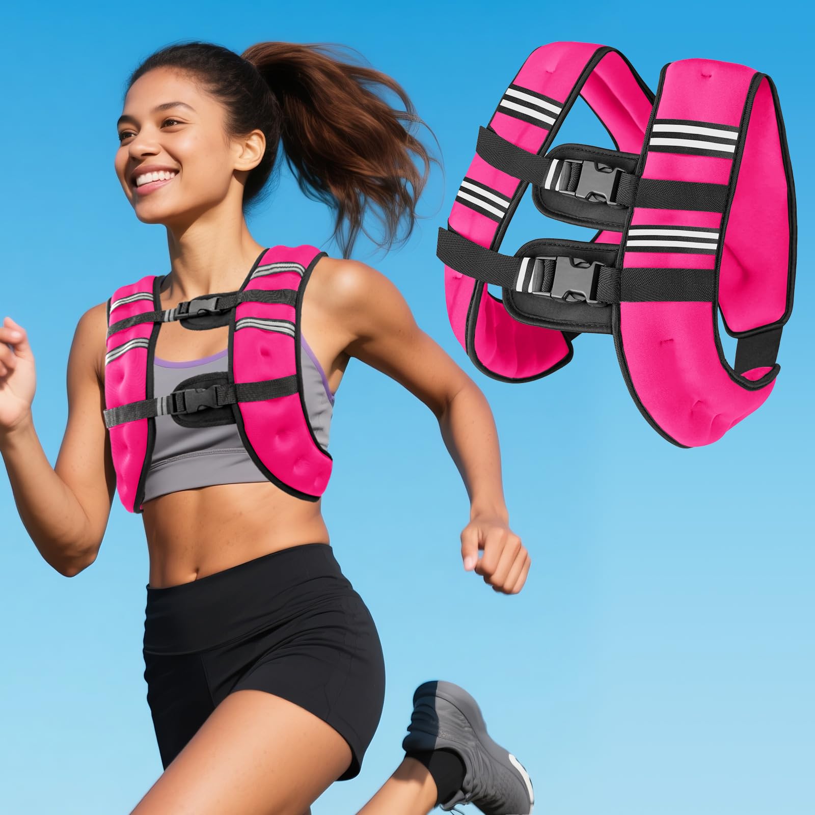 Photo 1 of 12LB Pink Weighted Vest with Two Adjustment Straps for Men Women, Weight Vest with Reflective Stripes for Workout, Strength Training, Running, Fitness, Muscle Building, Weight Loss
