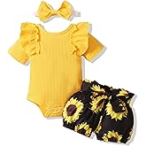 AMAWMW Newborn Baby Girl Summer Clothes Ruffle Ribbed Romper Vintage Floral Bloomers Shorts Outfit Infant Gift Set