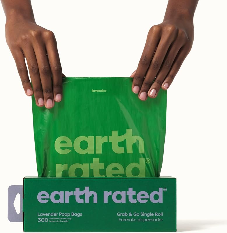 Sacos para cocó de cão, animais de estimação à prova de fugas e extra espessos, perfeitos para jardins, um rolo único "Grab and Go", aroma a lavanda, 300 unidades