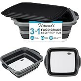 Tiawudi Large Collapsible BBQ Prep Tub with Lid(4.22 Gal/16L), Foldable Camping Sink with Colander, Cutting Board, Dish Basin