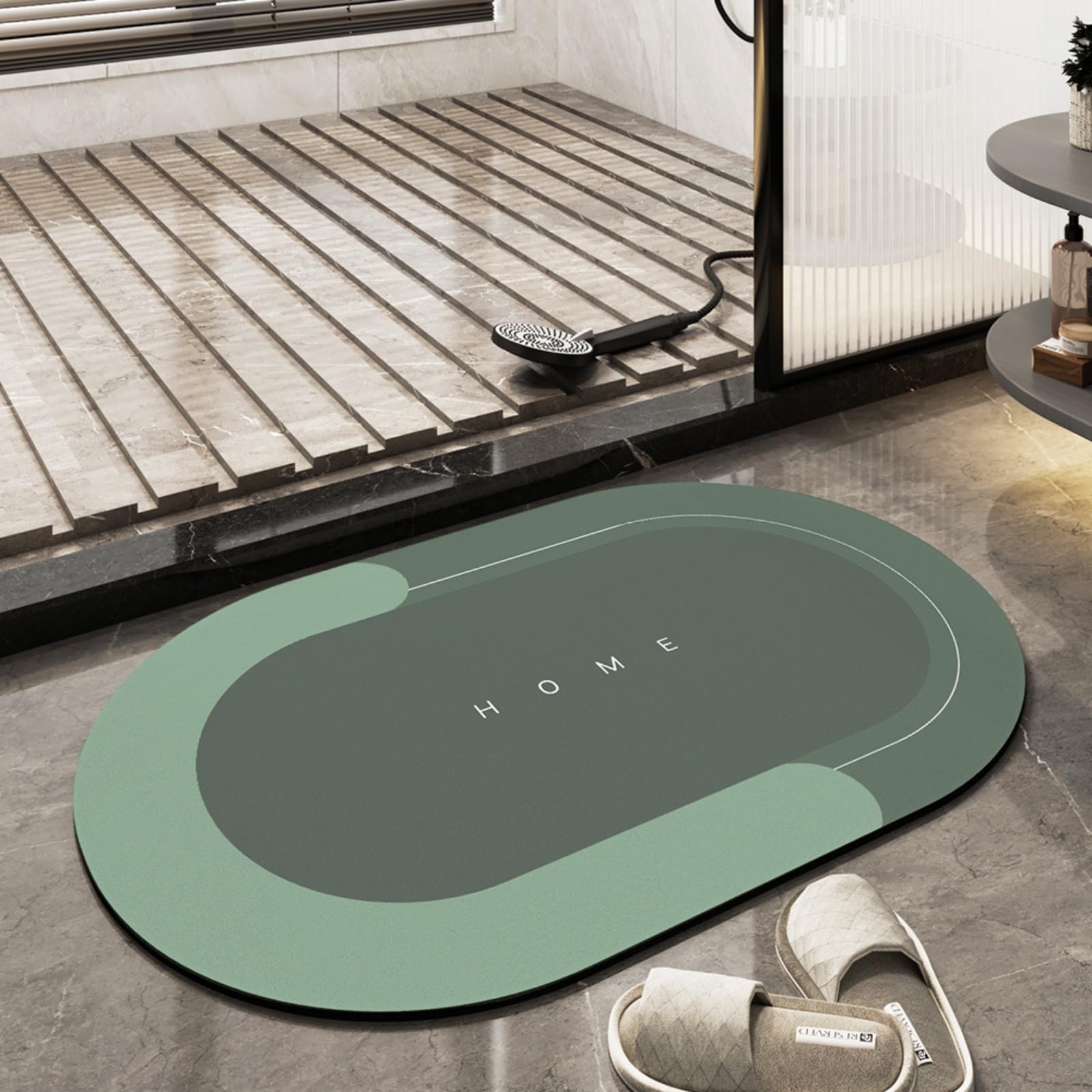 TOKLYUIE Super Absorbent Bath Mat Non Slip Anti Mould Quick-Drying Bathroom Mat Simple Kitchen Door Mat Machine Washable Large Living Room Carpet(40 x 60 cm, Oval Green) — image 1