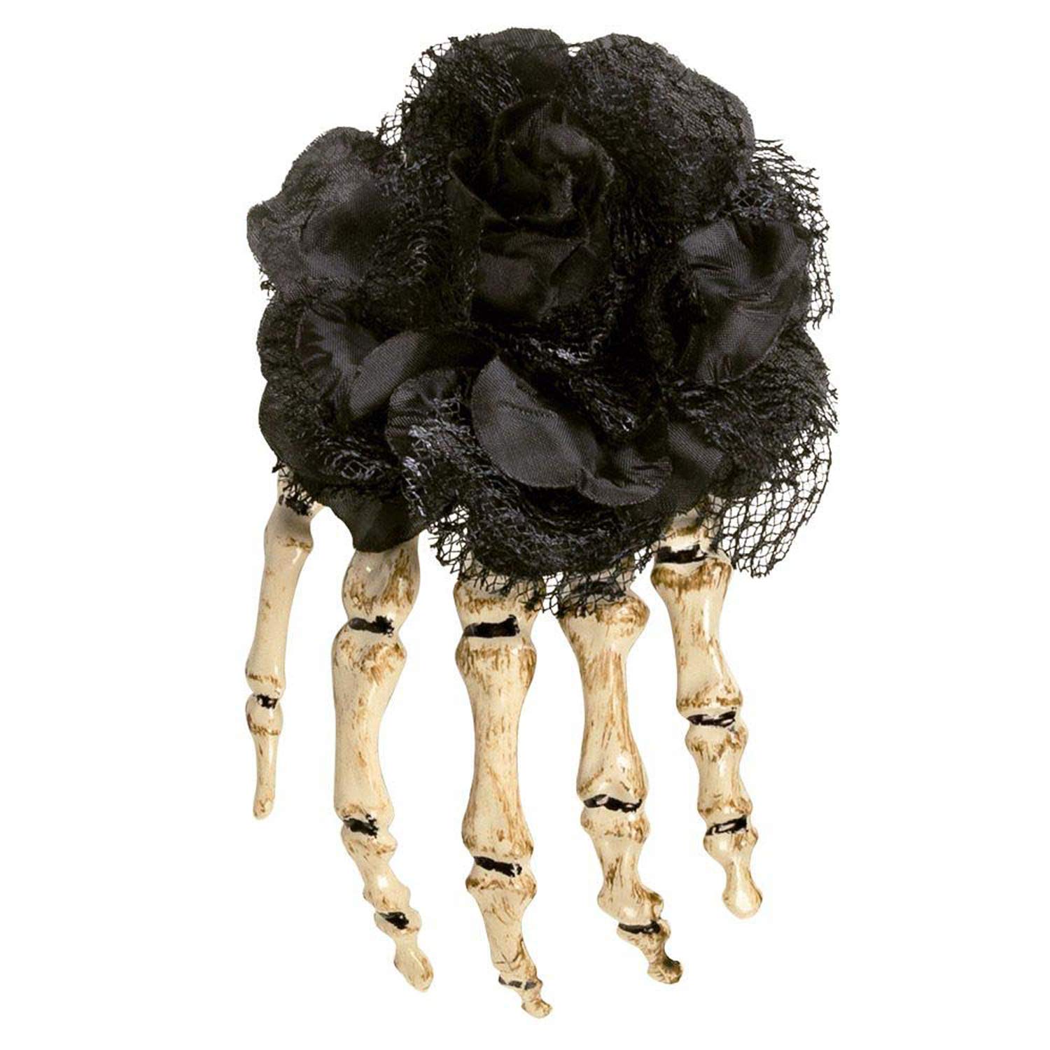 Boland 72270 – Skeleton Hand Hair Clip, Black and White, with Flower, Hair Accessories, Clip, Hairstyle, Costume, Carnival, Theme Party, Halloween