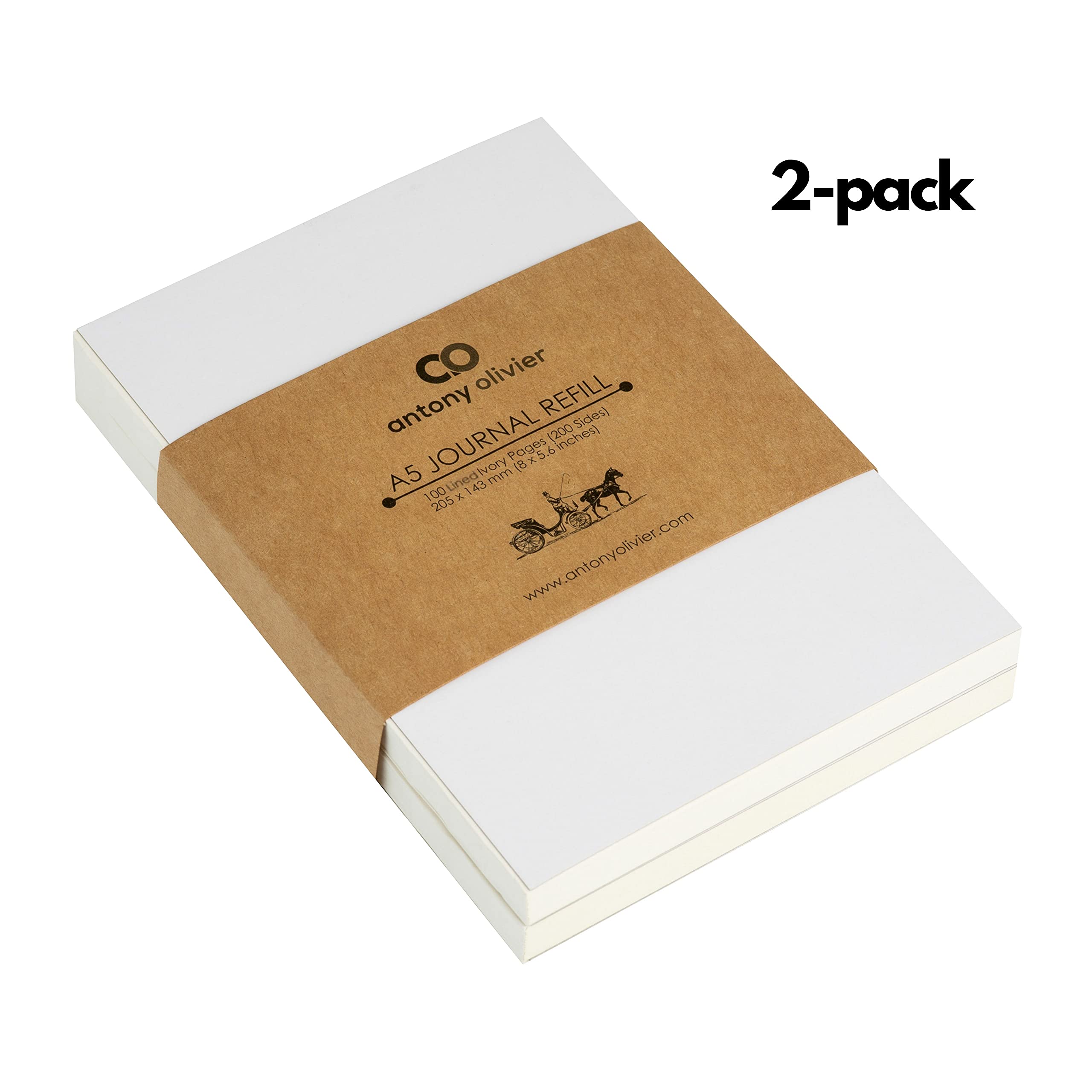 Notebook Refill Inserts by Antony Olivier | Lined Paper | 2-Pack | 100 Sheets Colour Ivory (200 Pages) | Size A5 (205 x 143 mm) — image 1