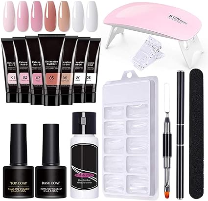 Amazon Co Jp Grineka 21最新 ライト付き ジェルネイルキット 長さだしジェルカラーセット ギフト ポリジェルセット 初心者 人気 スカルプ ネイル ネイルチップセット ネイルライト対応 耐久性のある美しい クリスタルポリジェルマニキュアスーツ両頭マニキュア