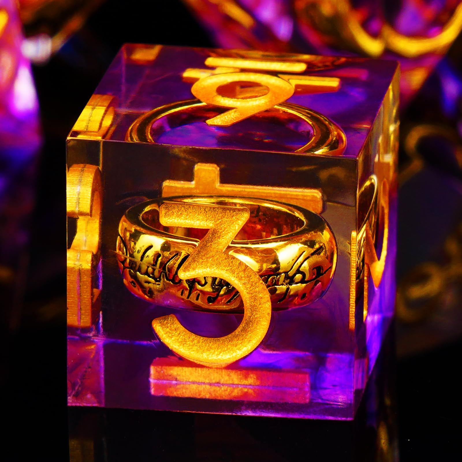 ORUZA 7 PCS Resin Lord Of The Ring DND Dice Resin Sharp Edge Dice Polyhedral D&D Dice Set for Dungeons and Dragons RPG MTG Table Games (Purple)