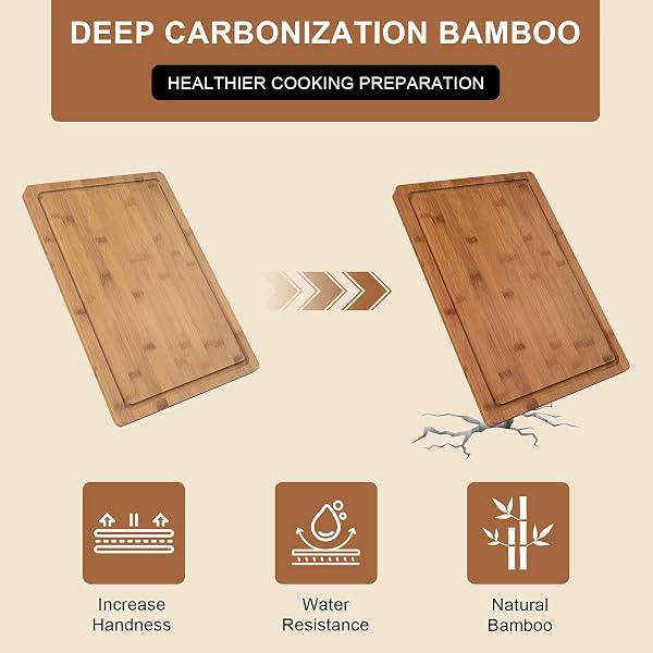 TAFOPUE BAMBOO CUTTING BOARD, LARGE KITCHEN CHOPPING BOARD WITH DEEP JUICE GROOVE & BUILT-IN HANDLE, REVERSIBLE WOODEN CHARCUTERIE BOARD AND SERVING TRAY FOR MEAT, BREAD, FRUIT, DAILY USE, 16×11×0.6”