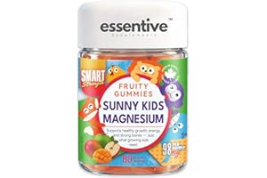 Essentive Kids Magnesium Gummies 98mg Per Gummy – Mixed Fruit Edition, Supports Growth & Development, Muscle Function & Bone 
