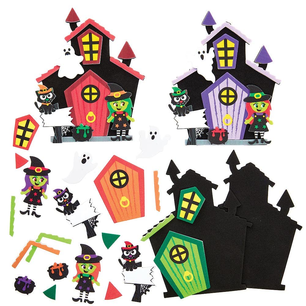 Baker Ross FX185 Haunted House Witches Door Kits - Pack of 4, Halloween Decoration Craft Kit for Children, Foam Arts and Crafts