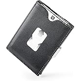 LIULIHUA LLH Leather Trifold Wallet - RFID Blocking with Stainless Steel Locking Clip Wallet, Minimalist Front Pocket RFID Blocking Credit Card Holder (black)