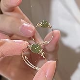 YWBMCYHPY Natural Hetian Jade Oval Ring in Rose Gold, Classic Band-Style Ring for Women, Green Jade Stone, 6.5 Size, 6g, 2 Stones, 0 Carats, Engagement Occasion