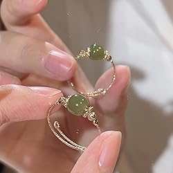 Natural Hetian Jade Ring Green Oval Jade Ring in