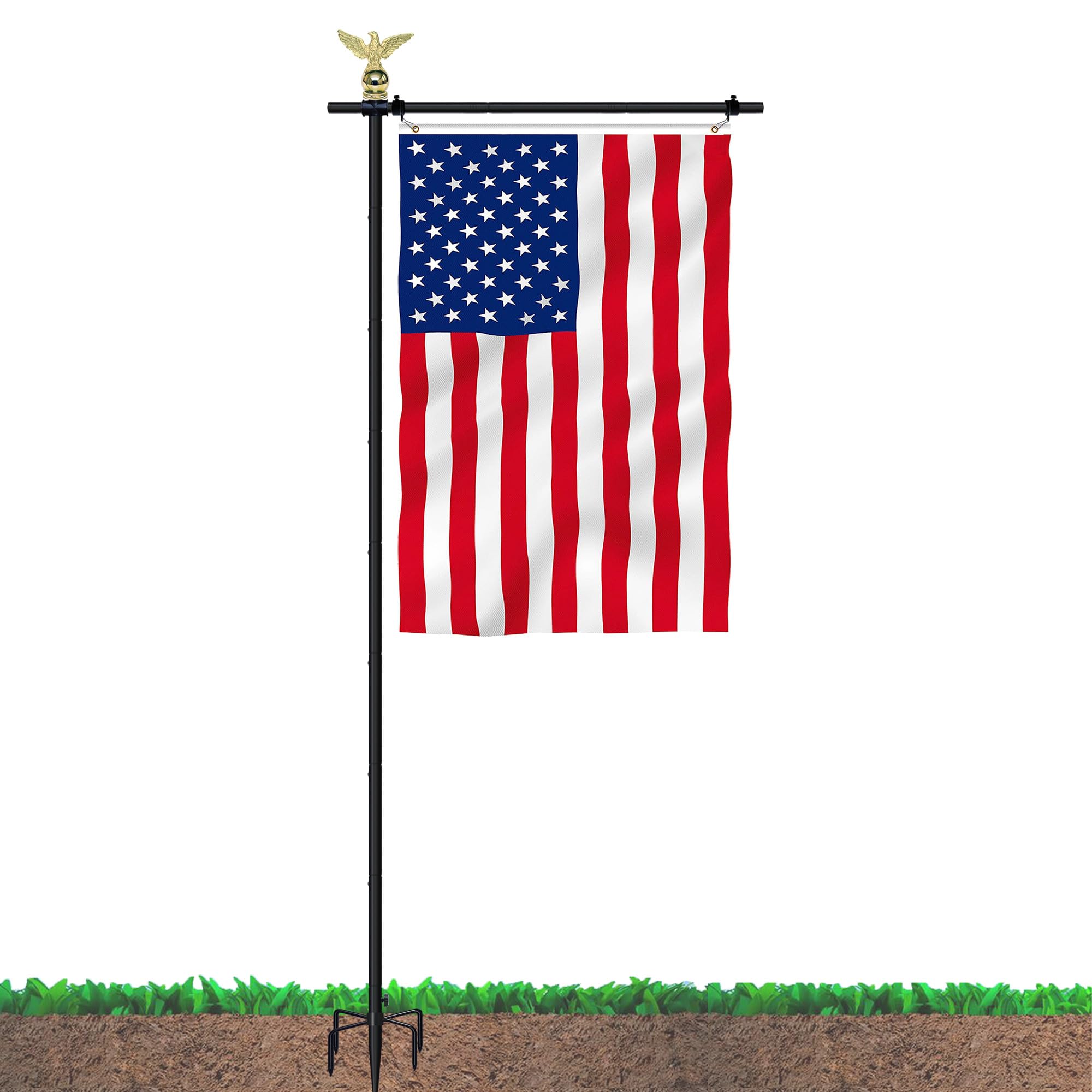 Photo 1 of 10FT Garden Flag Pole Stand for 3x5 Feet & 28x40 Inch Flags – Heavy Duty Freestanding Flagpole with 5-Prong Base – Adjustable, Lightweight Aluminum Flag Holder for Yard, Outdoor, Lawn – Black