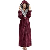 Hellomamma Long Hooded Robe for Women Luxurious Flannel Fleece Full Length Bathrobe Winter Warm Pajamas Shower Nightgown