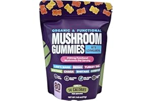 Mixed Mushroom & Ashwagandha Gummies with Chaga, Lion's Mane - 60 Plant-Based Fruit Flavored Supplement for Wellness & Relaxa