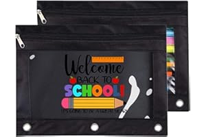 ACRSIKR Welcome Back to School Zippered Pencil Pouch for 3 Ring Binder,Clear Cute Pen Pencil Bags Case Black 2 Pack (2, Black1)