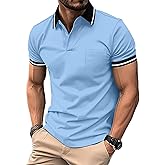 ZITY Mens Polo Shirts Casual Short Sleeve Athletic T-Shirts Classic Contrast Collar Shirt with Pocket