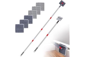 ROKOXIN Baseboard Cleaner, Wall Cleaner with Long Handle for Cleaning Baseboard, Ceiling, Window Trim, Molding, Damp Duster Includes 6 Reusable Microfiber Mop Pads & Rubber Squeegee