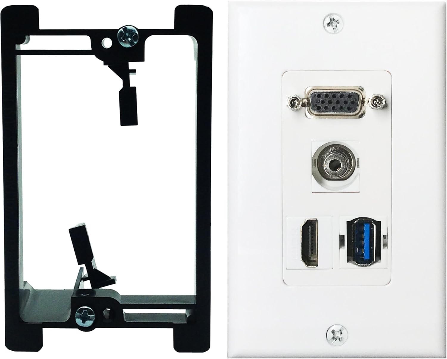 HDMI USB VGA 3.5mm Audio Wall Plate with Single Gang Low Voltage Mounting Bracket,Yomyrayhu,Works for Home Theater,HDTV and More