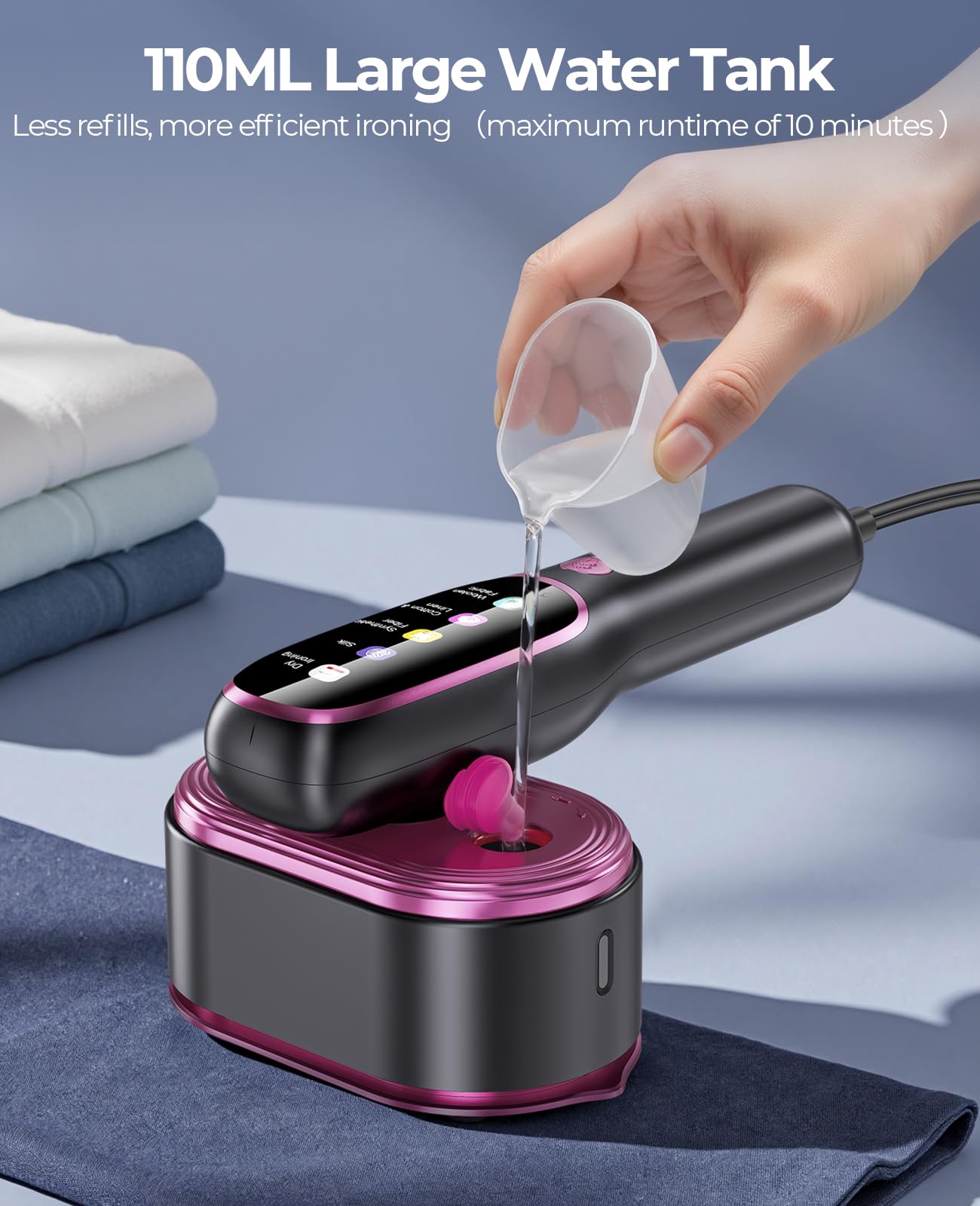 Travel Steamer for Clothes Portable: 2-in-1 Mini Handheld Garment Steamer Iron - 15s Heat Up & 5 Adjustable Steam - Large Ceramic Panel - 110-120V