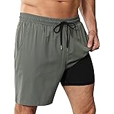 OYGSieg 2 in 1 Mens Swim Trunks 7 Inch Board Shorts Quick Dry Swim Shorts Suit with Pockets