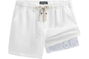 maamgic Mens Casual Linen Shorts 5/7 Inch Elastic Waist Drawstring Summer 2 in 1 Beach Short with Pockets